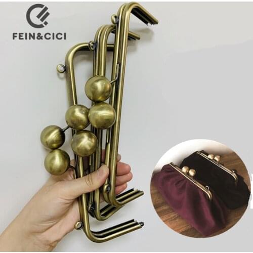 Metal Purse Big Ball Clasp Frame Brass AT HAND Handle Clutch Bag Accessories DIY HandBag bronze Frame Kiss Lock Hardware 25*9CM