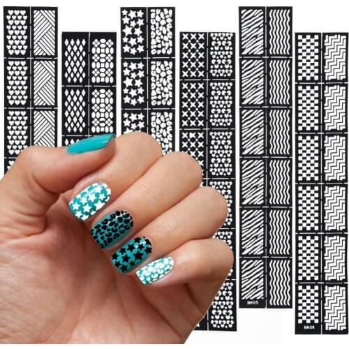 Wholesale Reusable Stamp Geometry Pattern Nail Art Hollow Template Diecut Stencil Sticker Decal Guide 250pcs/lot free shipping