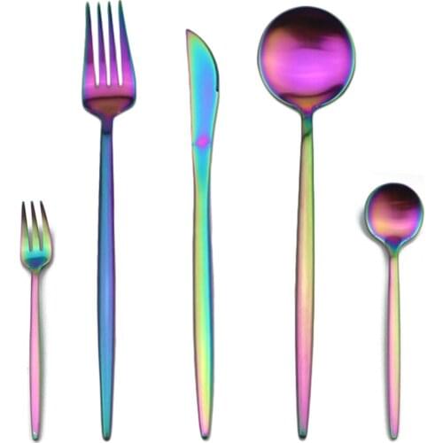4/5/6Pcs Rainbow Flatware Set Tableware Stainless Steel Cutlery Set Dinner Knife Dessert Fork Ice Coffee Spoons Dinnerware Set