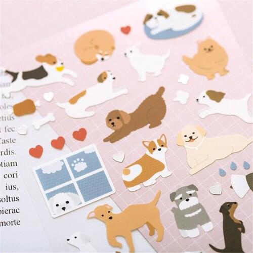 Cute Cartoon Dog Stickers Kawaii Stationery DIY Scrapbooking Journal Self Adhesive Decorations Packaging Labels Gift Tags