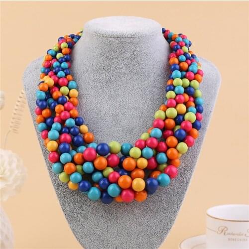 2020 New Fashoin Bohemia beads necklace jewelry Color Resin Bib Round Bead Necklace Hand-made Necklace For Women wholesale