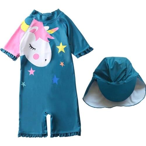 New Girls one-piece swimsuit long-sleeved purple swimsuit baby princess baby hat childrens swimsuit KS-4