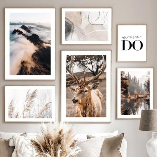 Deer Sheep Reed Flower Forest Mountain Wall Art Canvas Painting Nordic Posters And Prints Wall Pictures For Living Room Decor