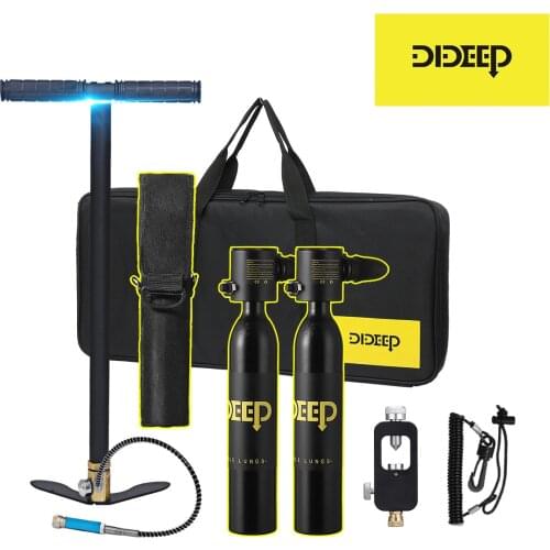 DIDEEP 0.5L Mini Scuba Diving Tank Oxygen Cylinder Set Respirator Air Tank Hand Pump Snorkeling Breath Diving Equipment Black