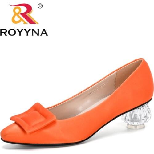 ROYYNA 2020 New Designers Trendy Boat Shoes Women Pointed Toe Pumps Glass Heeled Ladies Dress Shoes Working Shoes Zapatos Mujer