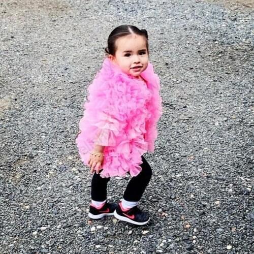 Pink Tops For Little Girls Puffy Tiered Sleeves Tops For Birthday Party Kids Cute Pleated Ruffle Tulle Jackets