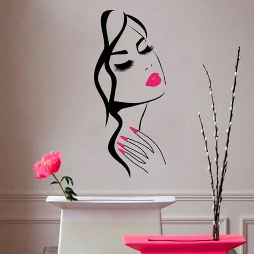 Sexy Wall Decal Beautiful Girl Face Hairstyle Makeup Vinyl Wall Mirror Stickers Fashion Woman Bedroom Decor Accessories