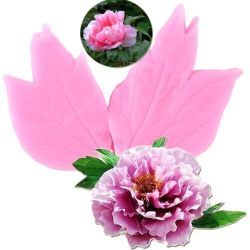 Peony Flower Leaf Two Petal Silicone Mold DIY Wedding Cake Decorating Tools Cake Border Fondant Mold Candy Clay Chocolate Moulds