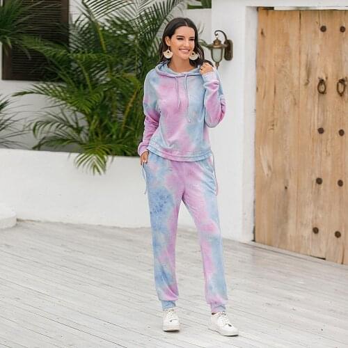 Tie Dye Lounge Sports Wear 2 Piece Outfits Tracksuit Fitness Pink Two Piece Pants And Top Set Women Pijama Chandal Verano Mujer