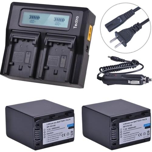 Tectra 2Pcs NP-FH100 NPFH100 NP FH100 Camera Battery + LCD Rapid Dual Charger For Sony DCR-SX40 SX40R SX41 HDR-CX105 SR42E SR45E