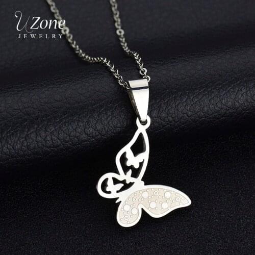 UZone Stainless Steel Cute Butterfly Bear Pendant Necklace for Women Gold Simple Animal Necklace Gift Jewelry