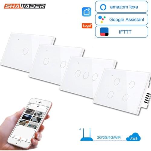 Wifi Smart Light Switch Glass Screen Touch Panel Wireless Wall Interuptor Voice Remote Control by Tuya Alexa Echo Google Home