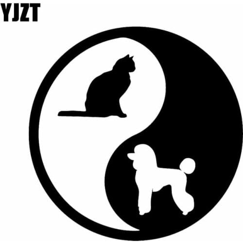 YJZT 15.4X15.3CM Vinyl Decal Poodle Cat Dog Pet Animals Yin Yan Symbol Car Stickers Black/Silver C24-1264