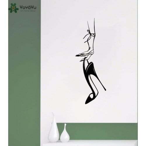 YOYOYU Wall Decal Woman Hand Stilettos Shoe Girl Nail Sticker Mural For Nail Salon Vinyl Fashion Poster Modern Decal QQ241