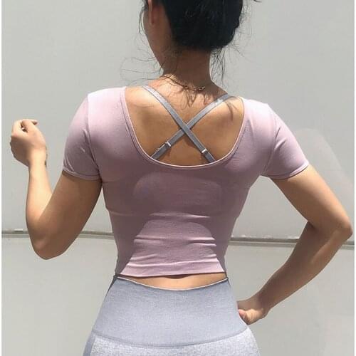 Women Yoga Top U collar yoga shirt Short Sleeve Yoga Workout Tops Training Sportswear Both sides to wear