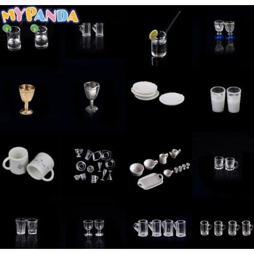 1/2/4/10/13pcs Mini Resin Transparent Cup Simulation Furniture Model Toys For Decor Dollhouse Miniature Accessories