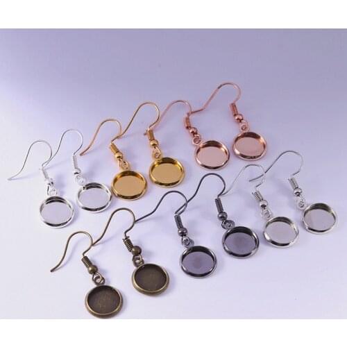10pcs 10-25mm Tray Bezel Cabochon Earring Hook Blank Setting Round Pendant Ear Base Findings For DIY Glass Cameo Jewelry Making