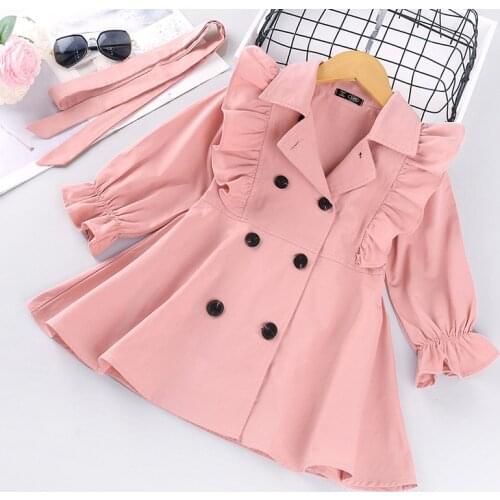 2021 Casual Windbreaker For Girls Trench Coat Long Sleeve Solid Childrens Jacket Fur Collar Windbreaker Winter Coat For 2-6 Year