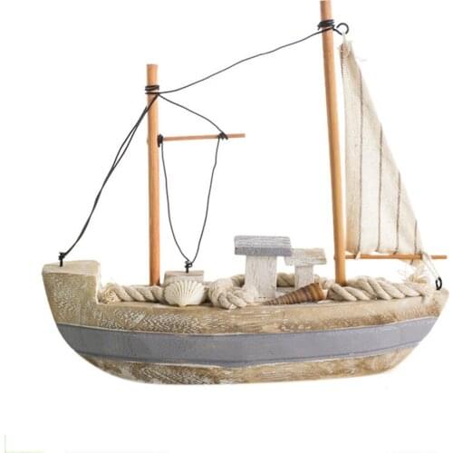 22cm Retro Boat Mediterranean Home Accessories Wooden Pure Handmade Sailboat American Ornament Fishing Desktop Decoration