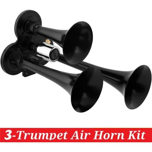 12V/24V 3-trumpet air horn 300DB Silver Zinc Alloy Chrome Plated 3-Trumpet Train Car Air Horn Kit for Trucks Cars Automobiles
