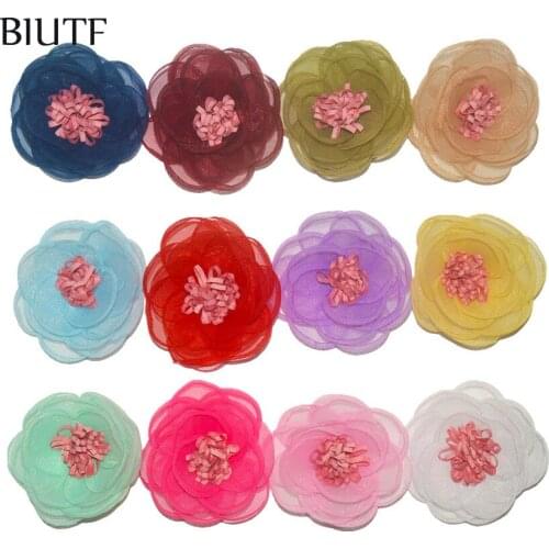 50pcs/lot 3 inch Burned Silk Fabric Flowers with Tissue Stamen Hair Clip Headwear Corsage DIY Accessories Leave Colors TH263