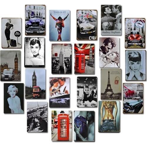 60 Pcs Old Movie Metal Poster Plaque Wall Art Retro Decor Metal Tin Sign for Bar Pub Club Man Cave Iron Painting Wholesale K1