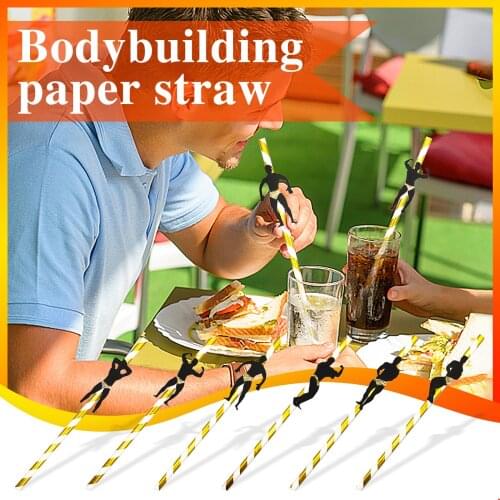36PCS Bodybuilding Pattern Paper Straw Party Tableware Birthday Party Disposable Drink Dessert Decoration Straw Party Supplies