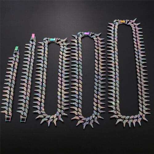 European and American Gothic 23mm Pointed Cuban Chain Personality Mens Necklace Hip Hop Zircon CZ Shiny Rapper Male Choker