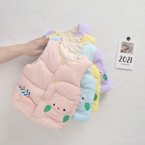 2021 Korea Autumn Children Down Vest Baby Cotton Waistcoat Kids Cartoon Outerwear Children Winter Clothes Boys Girls Cute Jacket