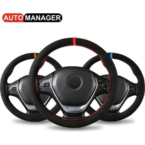 Superior Quality Leather Car Steering Wheel Cover DIY Braid Steering Covers Anti Sweat Slip Sports Style for Most Cars 15 Inch