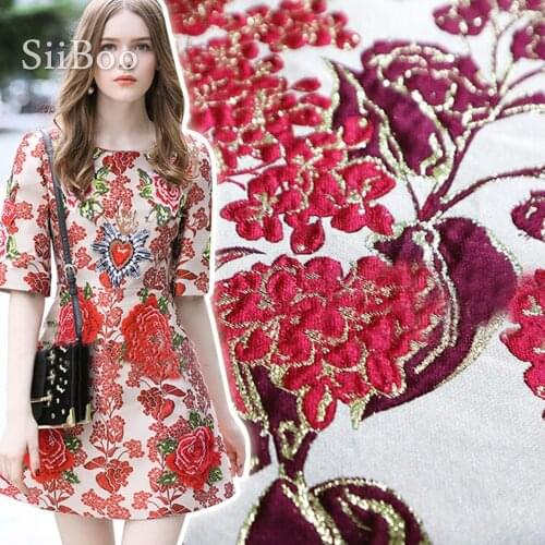 American style red embossed floral metallic jacquard brocade fabric for dress coat tissu cloth tela tecido SP4741 Free shipping