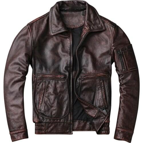 AYUNSUE Genuine Leather Jacket Men Cow Leather Coat Vintage Motorcycle Jacket brown real cowhide veste cuir homme KJ4115