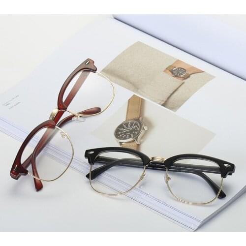 Veshion Square Mens Glasses Men Women Blue Light Glasses Half Rim Clear Lens Vintage Transparent Retro Prescription Points