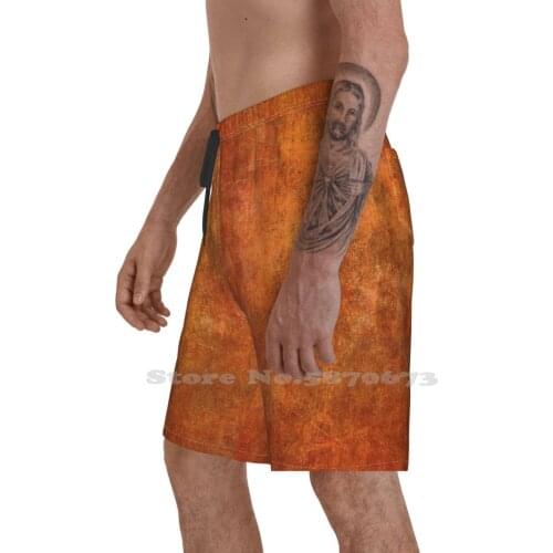 Textures #8A Summer Pants Casual Shorts Male Streetwear Orange Rust Stone Hard Red Rugged Copper Surface Texture Hot Color