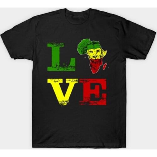 Love Africa Map Print Rasta Reggae Lion T-Shirt. Summer Cotton O-Neck Short Sleeve Mens T Shirt New S-3XL