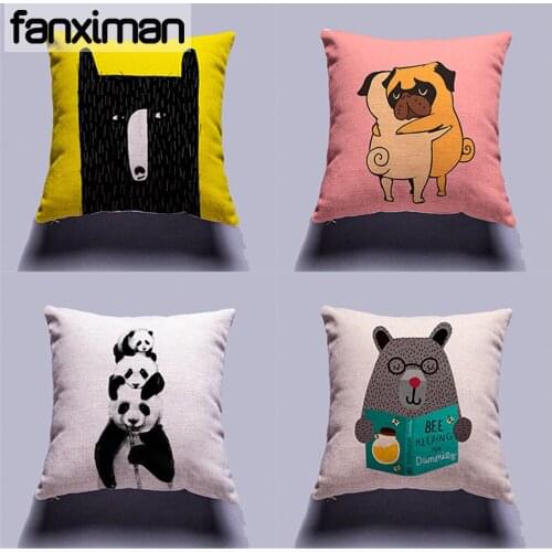 Cute Cartoon Animal Print Linen Cushion Cover 45*45 CM Home Decorative Throw Pillowcases Sofa Bay Window Decor coussins decorati