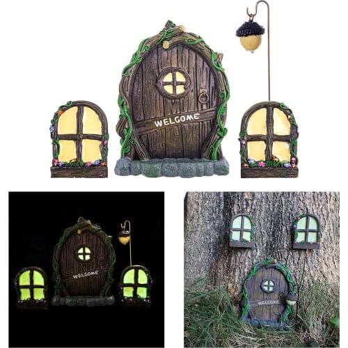 Miniature Fairy Garden Glowing Window Door for Art Garden Statues Decoration