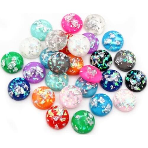 Fashion New 40pcs 12mm Multi-Colors Built-in Silver Color Metal Foil Flat Back Resin Cabochons Cameo Dome DIY Jewelry Findings