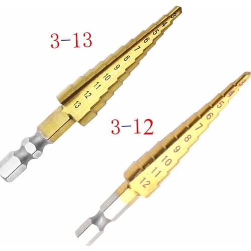 2pcs 3-12mm 3-12mm HSS Straight Groove Step Drill Bit Set Titanium Coated Wood Metal Hole Cutter Core Drill Bit
