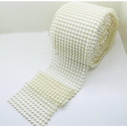 New 50cm*12cm 14 Rows Warp Mesh Sparkle Pearl Ribbon 8mm Heart Pearl Mesh Wrap Decorative Ribbon DIY Festival Party Supplies