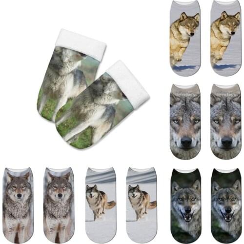 New Fashion 3D Printing Wolf Socks Women Cool Animal Short Socks Funny Low Ankle Socks Cartoon Summer Calcetines