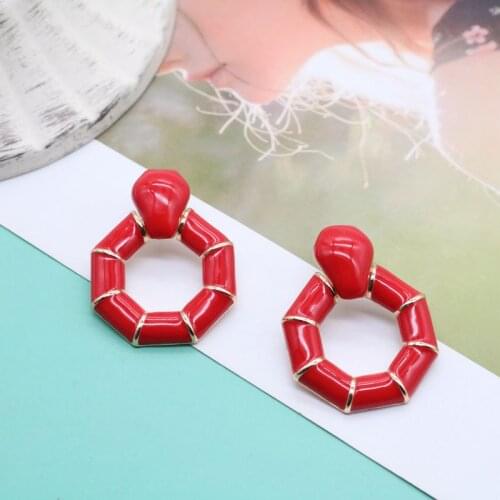 New Red Enamel Fashion Stud Earrings, Bamboo Earring Special Designs Gifts Modern Femme