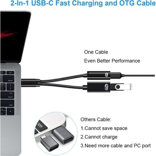 Original OTG Phone Adapter 2in1 Type C Male to USB C Female Charging Port with USB Female Splitter Adapter for Samsung Google