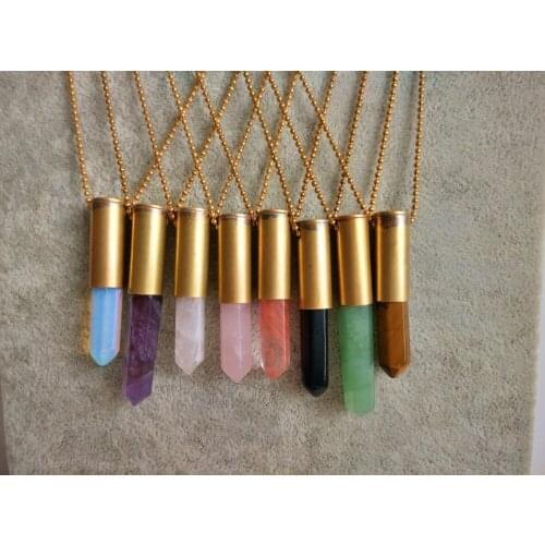 Fashion Stone Pendant Celebrity Style Bullet Necklaces New Copper Casing Brass Ball Chain Necklace Free Shipping 8pcs/lot