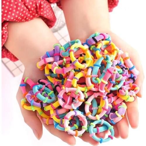 100pcs/Set Children Cute Black Colorful Elastic Hair Bands Girl Kid Lovely Bamboo Knots Scrunchies Rubber Bands Hair Accessories