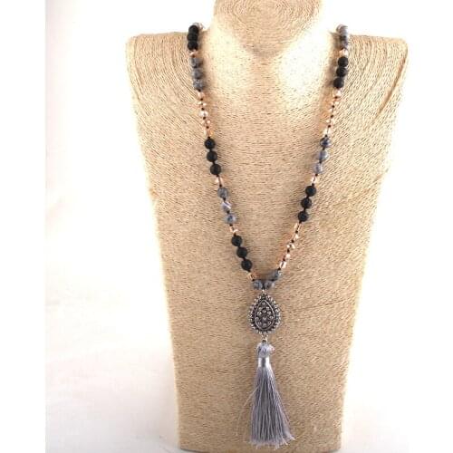 Md Fashion Bohemian Tribal Jewelry Mix Color Crystal Stone Long Knotted Metal Links Tassel Necklaces For Women