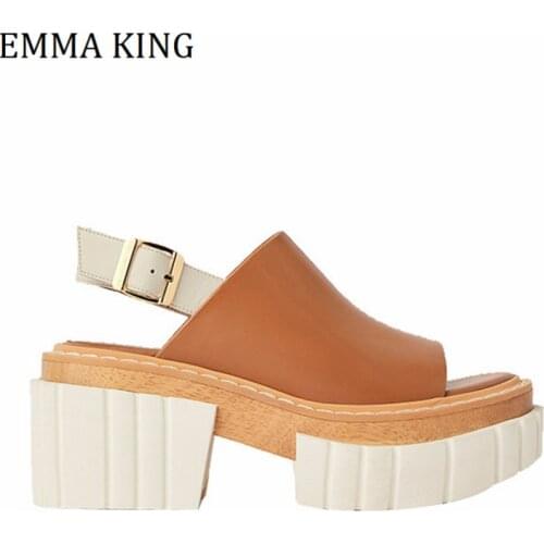 Women Platform Sandals Genuine Leather Chunky High Heels Gladiator Sandals 2021 Summer Women Outdoor Beach Sandalias De Mujer