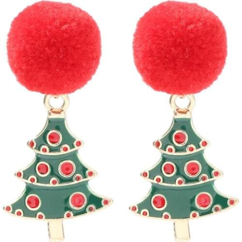 Snowflake Earrings Female Christmas Series Alloy Drop Cane Hair Ball Earrings Trendy Enamel Women Christmas Tree Earrings 2020