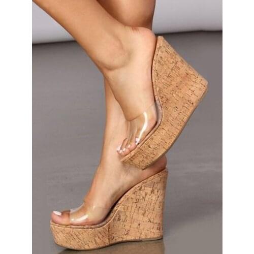 Summer Wedge Slippers Platform High Heels Sandals Women 2021 Clear Transparent Heels Women Outdoor Beach Slides Women Pumps