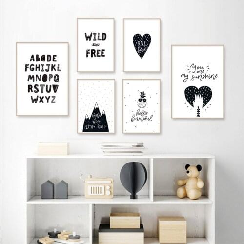 Scandinavian Cartton Wall Art Posters Nursery Prints Modern Black White Pattern Canvas Painting For Kids Baby Girl Room Decor